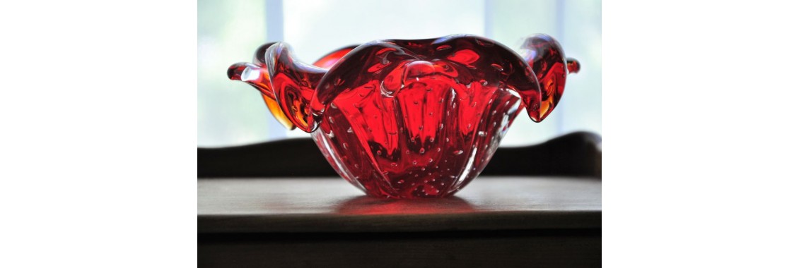 Ruby Red Murano Art Glass Bowl